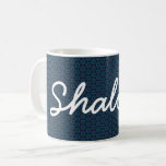 Hanukkah Shalom Start of David Blue White Mug<br><div class="desc">Say "Shalom" each day with this beautiful Star of David mug featuring the word "Shalom" in a modern script font. Text is customizable. Wonderful as a gift for Hanukkah and other holidays.</div>