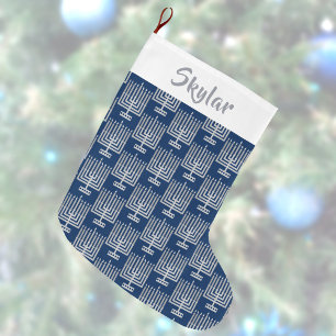 Hanukkah Silver Pattern Add Name Chrismukkah Small Christmas Stocking