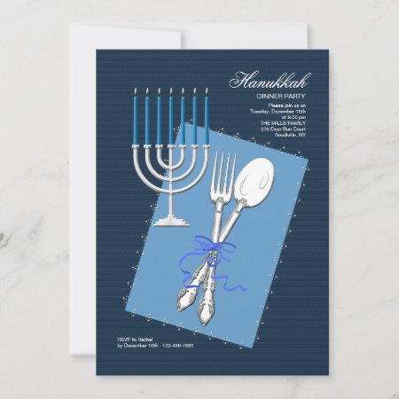 Hanukkah Silverware Dinner Party Invitation