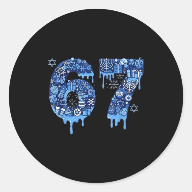 Hanukkah Six Seven 67 Meme Funny Dreidel Menorah S Classic Round Sticker (Front)