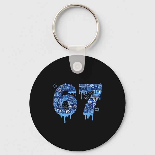 Hanukkah Six Seven 67 Meme Funny Dreidel Menorah S Keychain (Front)