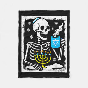 Hanukkah Skeleton Coffee Dreidel Jewish Menorah Ch Fleece Blanket