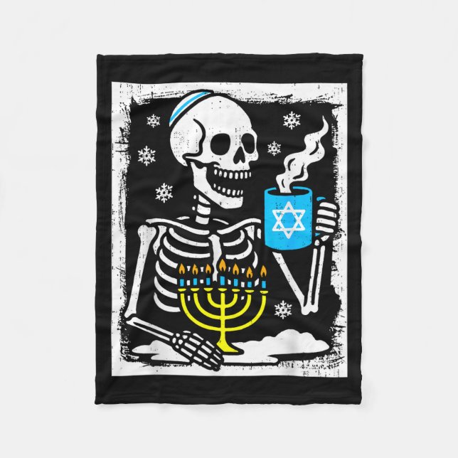 Hanukkah Skeleton Coffee Dreidel Jewish Menorah Ch Fleece Blanket (Front)