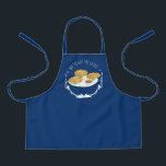 Hanukkah Smiling Latkes Blue White Holiday Apron<br><div class="desc">An apron in blue and white with a plate of smiling latkes with apple sauce and sour cream. The design includes the words “We’ve got the latkes”. All the text is customizable.</div>