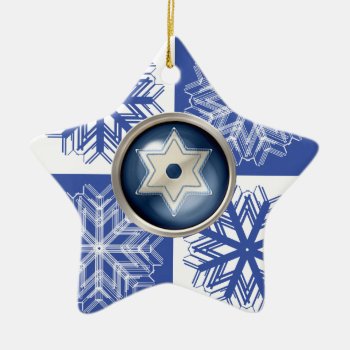 Hanukkah Snowflake Star Of David Holiday Ceramic Ornament by ornamentcentral at Zazzle