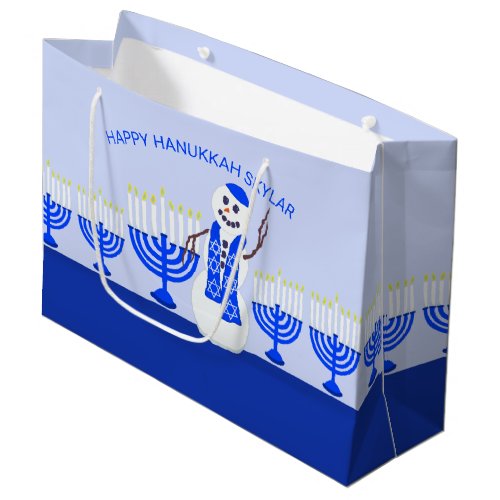 Hanukkah Snowman Add Your Name Fun For The Kids Large Gift Bag