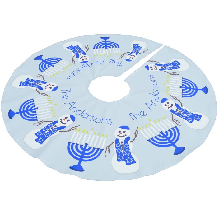 Hanukkah Snowman And Menorah Chrismukka Family Brushed Polyester Tree Skirt Zazzle Com
