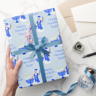 Hanukkah Snowman Chrismukkah Name And Message Wrapping Paper