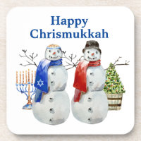 Hanukkah Snowman Christmas Chrismukkah Beverage Coaster