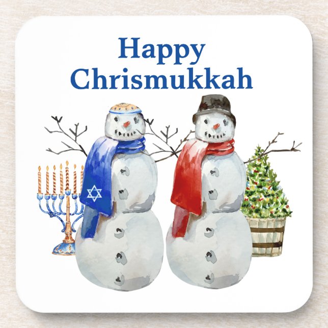 Hanukkah Snowman Christmas Chrismukkah  Beverage Coaster (Front)