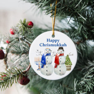 Hanukkah Snowman Christmas Chrismukkah Ceramic Ornament