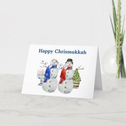 Hanukkah Snowman Christmas Chrismukkah   Holiday Card