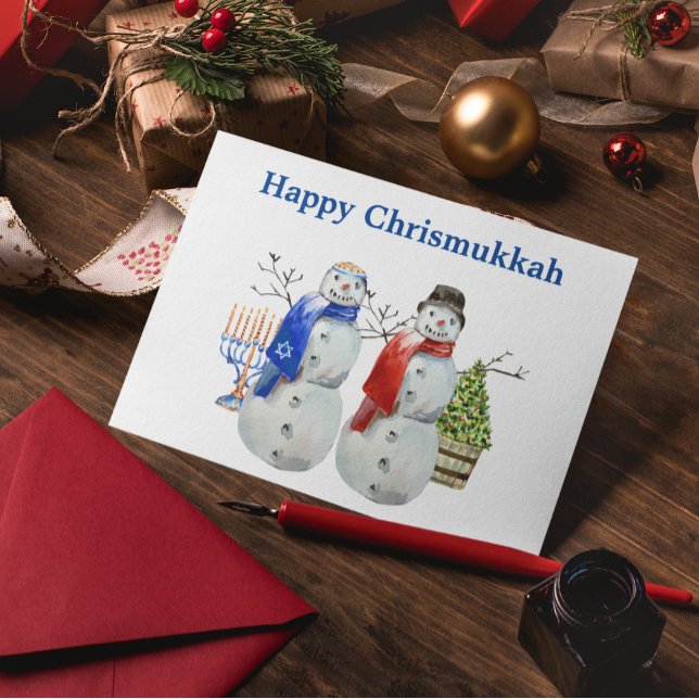 Hanukkah Snowman Christmas Chrismukkah   Holiday Card (Creator Uploaded)