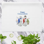 Hanukkah Snowman Christmas Chrismukkah  Kitchen Towel<br><div class="desc">This design may be personalized by choosing the Edit Design option. You may also transfer onto other items. Contact me at colorflowcreations@gmail.com or use the chat option at the top of the page if you wish to have this design on another product or need assistance. See more of my designs...</div>