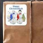 Hanukkah Snowman Christmas Chrismukkah   Square Sticker<br><div class="desc">This design may be personalized in the area provided by changing the photo and/or text. Or it can be customized by clicking Personalize this Template and then choosing the click to customize further option and delete or change the color of the background, add text, change the text color or style,...</div>
