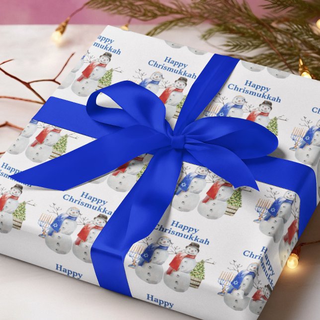 Hanukkah Snowman Christmas Chrismukkah   Wrapping Paper (Creator Uploaded)