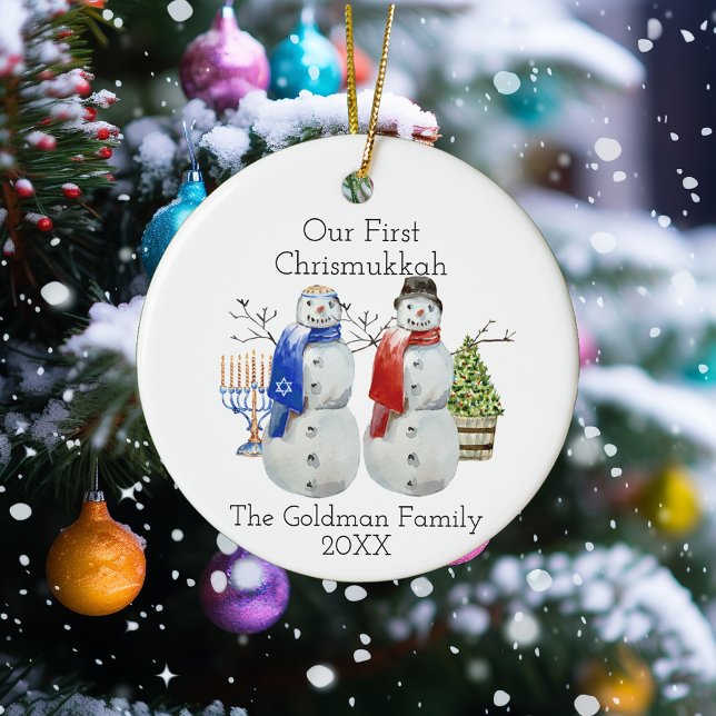 Hanukkah Snowman Christmas Our First Chrismukkah Ceramic Ornament (Creator Uploaded)