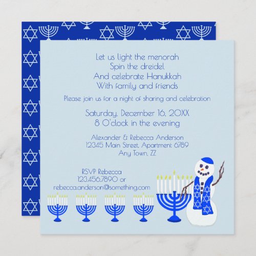 Hanukkah Snowman Fun Family And Friends Holiday Invitation