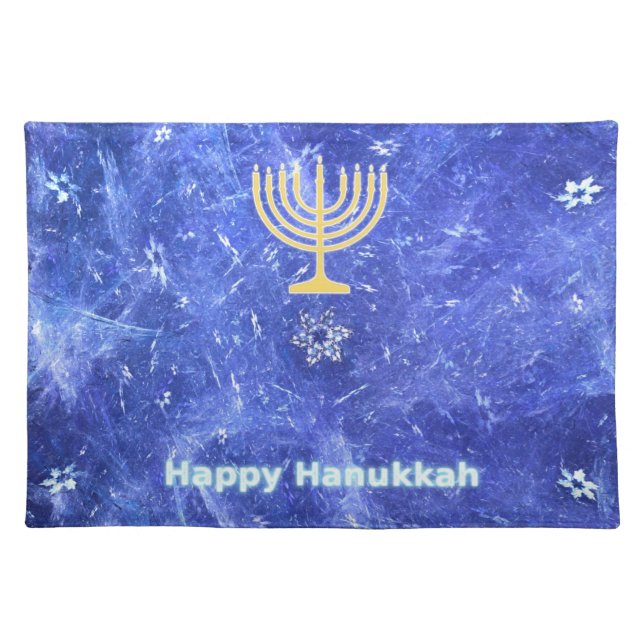 Hanukkah Snowstorm Menorah Cloth Placemat (Front)
