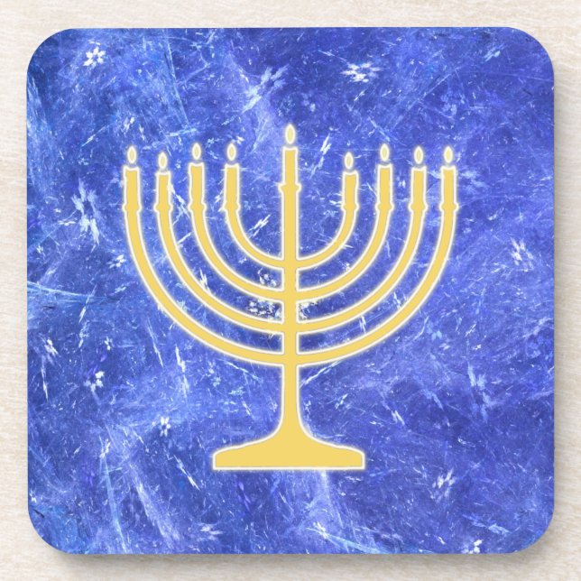 Hanukkah Snowstorm Menorah Drink Coaster (Front)