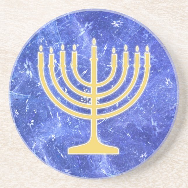 Hanukkah Snowstorm Menorah Drink Coaster (Front)