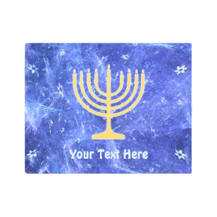 Hanukkah Snowstorm Menorah Metal Print