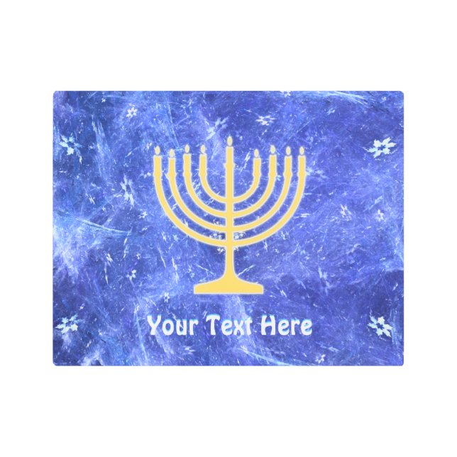 Hanukkah Snowstorm Menorah Metal Print (Front)
