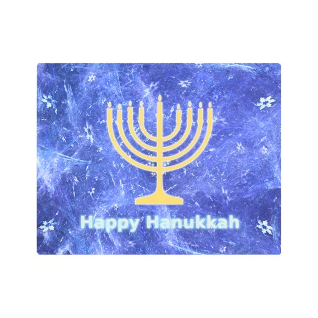 Hanukkah Snowstorm Menorah Metal Print (Front)