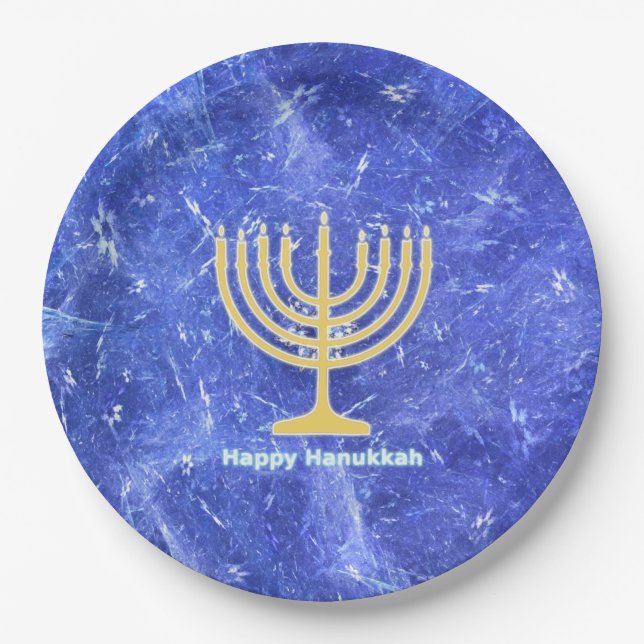 Hanukkah Snowstorm Menorah Paper Plates (Front)