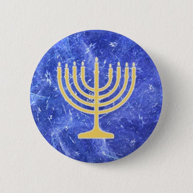 Hanukkah Snowstorm Menorah Pinback Button (Front)