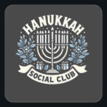 Hanukkah Social Club Funny Jewish Hanukkah  Square Sticker<br><div class="desc">Funny Jewish humor,  Hanukkah 2025 joke,  Jewish pride design,  dreidel club style,  menorah and mischief,  casual Hanukkah party,  modern holiday joke,  Jewish culture pride,  festive club theme,  light and laugh</div>