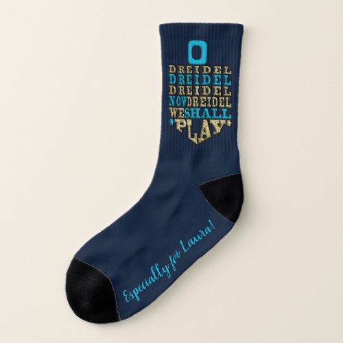 Hanukkah Socks O Dreidel Dreidel  GoldBlue