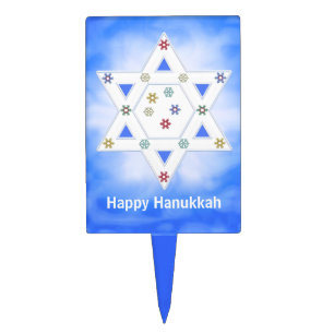 Hanukkah Star and Snowflakes Blue Cake Topper