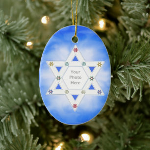 Hanukkah Star and Snowflakes Blue for Photo Ceramic Ornament