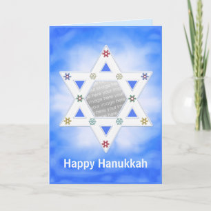 Hanukkah Star and Snowflakes Blue for Photo Holiday Card