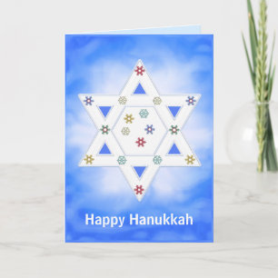 Hanukkah Star and Snowflakes Blue Holiday Card