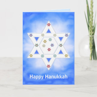 Hanukkah Star and Snowflakes Blue Holiday Card