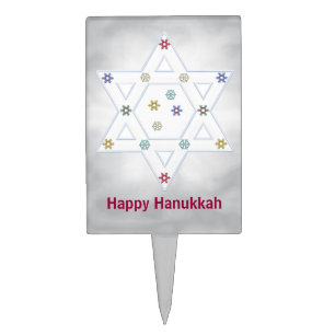 Hanukkah Star and Snowflakes Gray Cake Topper