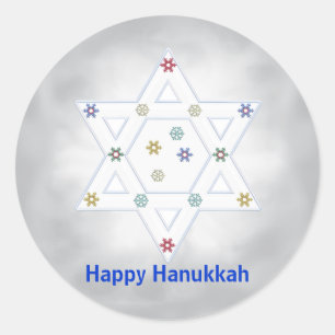 Hanukkah Star and Snowflakes Gray Classic Round Sticker