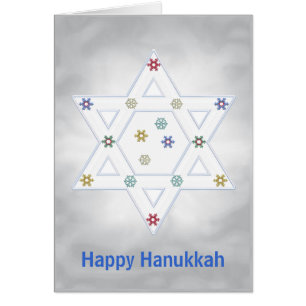 Hanukkah Star and Snowflakes Gray Holiday Card