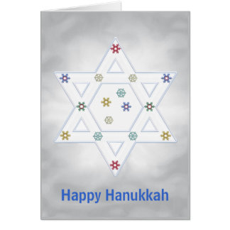 Hanukkah Star and Snowflakes Gray Holiday Card
