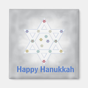 Hanukkah Star and Snowflakes Gray Magnet