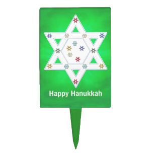 Hanukkah Star and Snowflakes Green Cake Topper