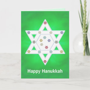 Hanukkah Star and Snowflakes Green Holiday Card