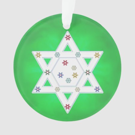 Hanukkah Star And Snowflakes Green Ornament