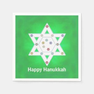 Hanukkah Star and Snowflakes Green Paper Napkins