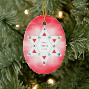 Hanukkah Star and Snowflakes Red for Photo Ceramic Ornament