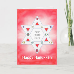 Hanukkah Star and Snowflakes Red for Photo Holiday Card