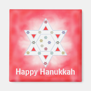 Hanukkah Star and Snowflakes Red Magnet