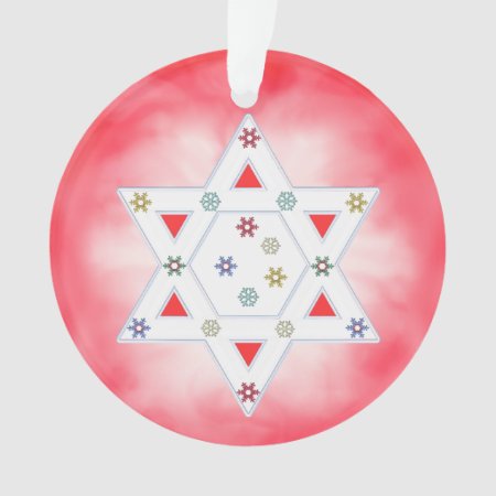 Hanukkah Star And Snowflakes Red Ornament
